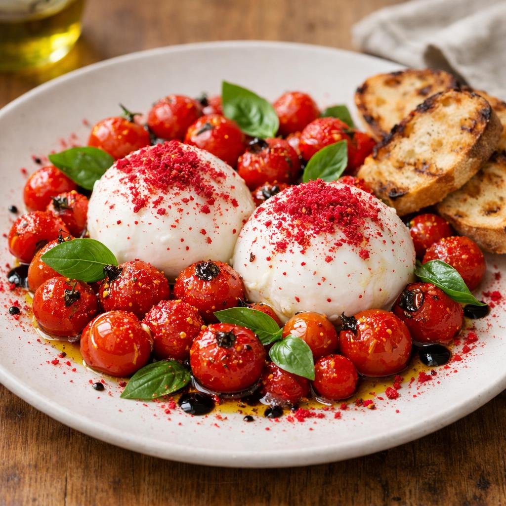 Burrata tomates groseilles