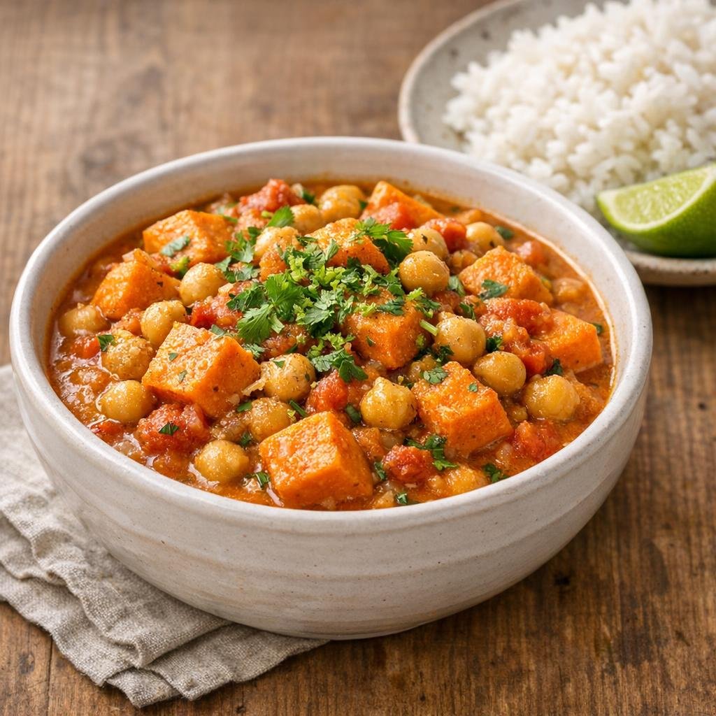Cari créole végétarien aux pois chiches et patate douce avec Cari Créole