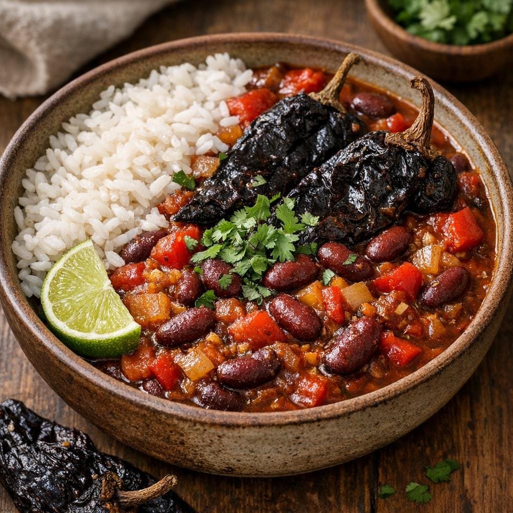 Chili végétarien aux haricots et piment Ancho séché avec Piment Ancho séché et entier
