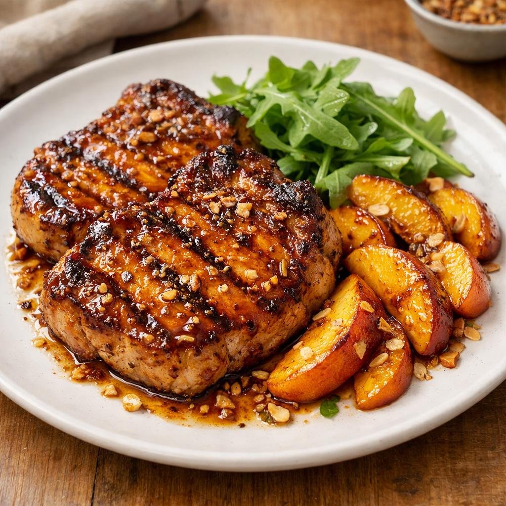 Côte de porc glaçage pêche