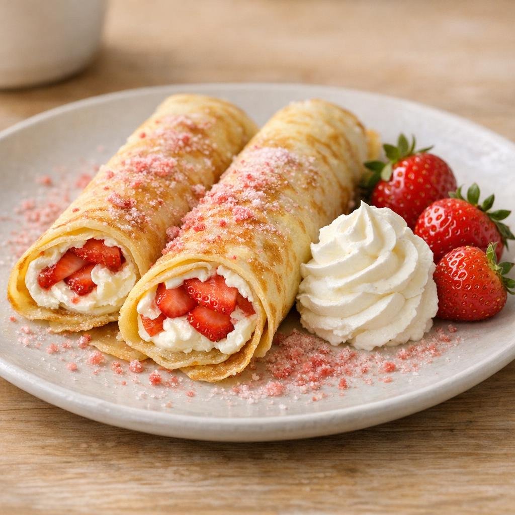 Crêpes tièdes au mascarpone et sucre à la fraise avec Sucre à la Fraise