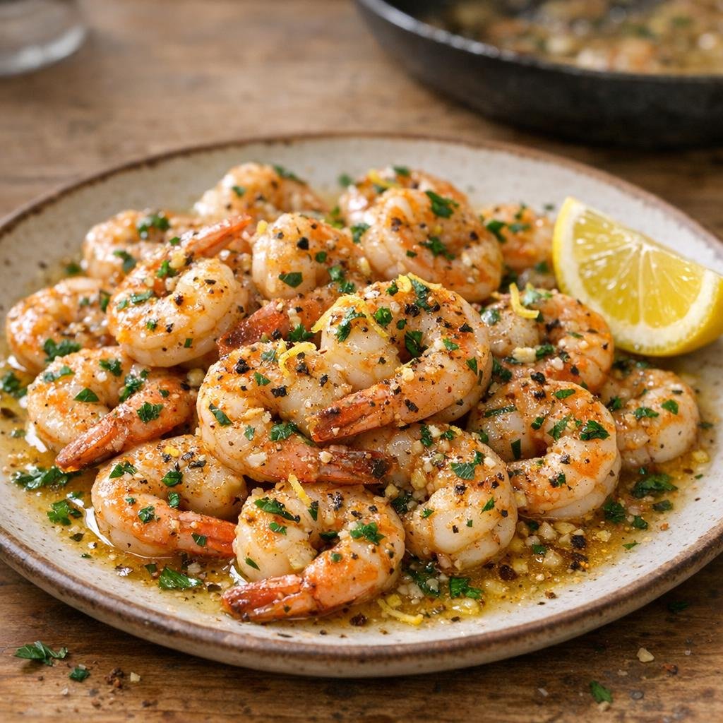 Crevettes sautées beurre fumé