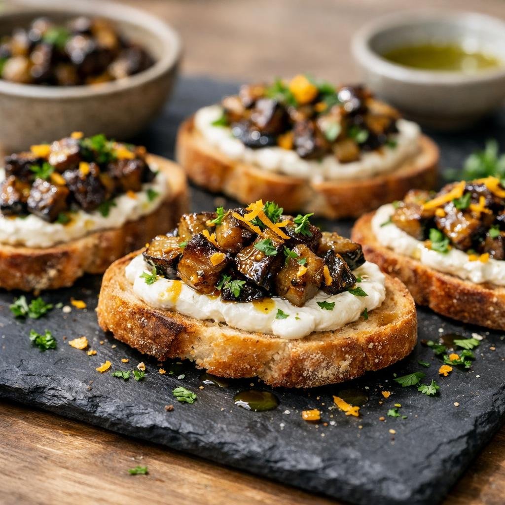 Crostini aubergine tofu