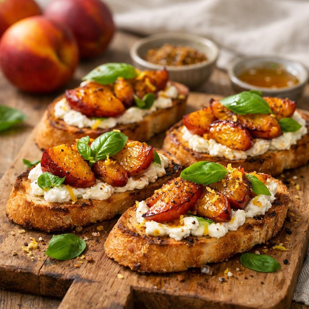 Crostini ricotta nectarines