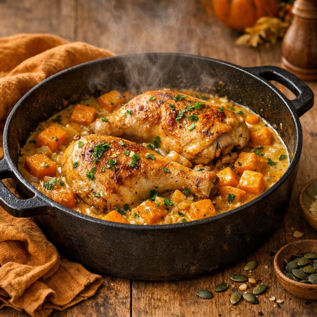 Cuisses de poulet au potiron et Caresse de Potiron avec Assemblage Caresse de Potiron