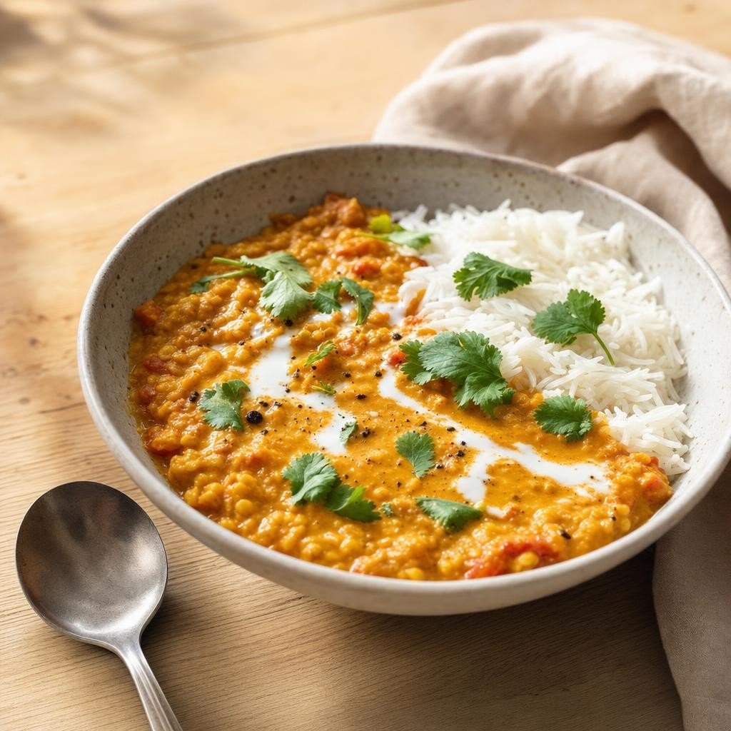 Curry de lentilles corail au Curry Sambahara et lait de coco avec Curry Sambahara