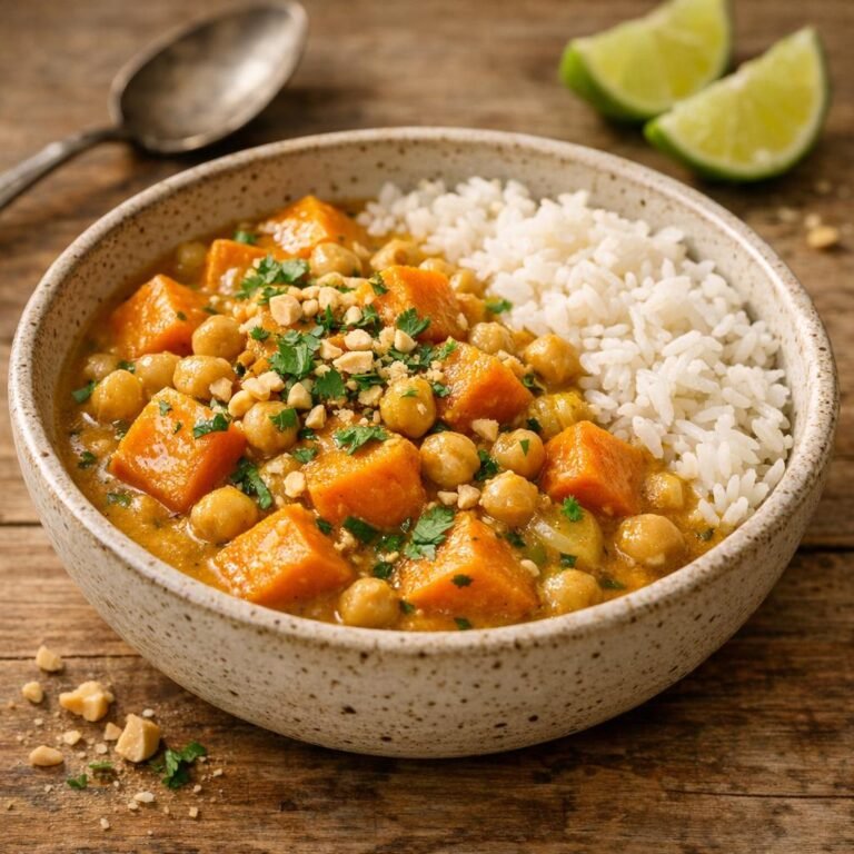 Curry Massaman végétarien — patate douce & pois chiches avec Curry Thaï Massamam