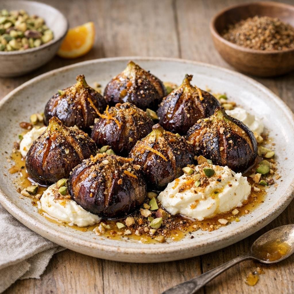 Figues rôties au sucre Mille et une nuits, mascarpone et miel