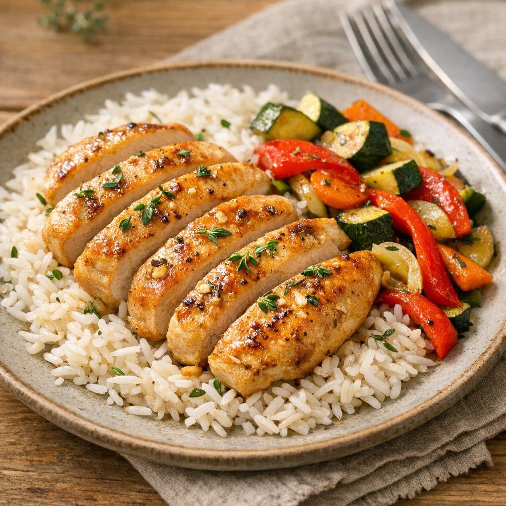 Filets de poulet au thym citronné et riz parfumé avec Thym Citronné