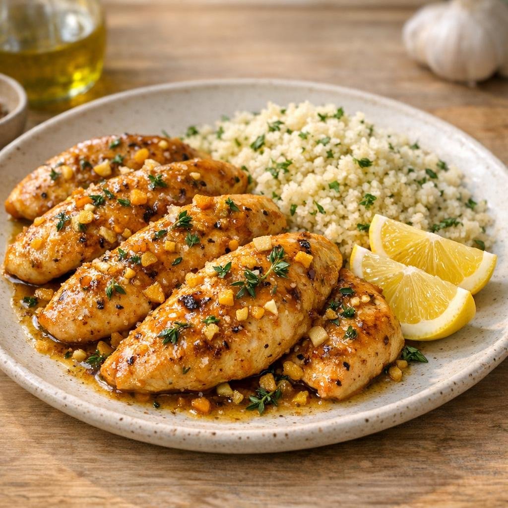Filets en marinade citron poulet, ail et thym avec Ecorce de citron en morceaux