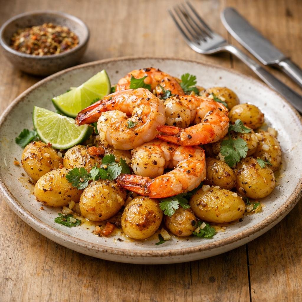 Gambas et patates sautées