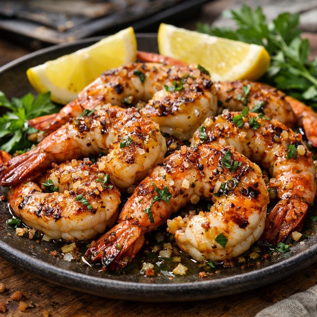 Gambas grillées au sel fumé