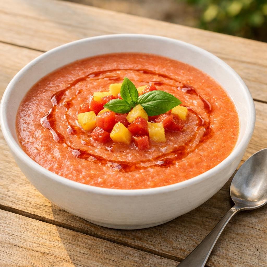 gazpacho pêche‑tomate