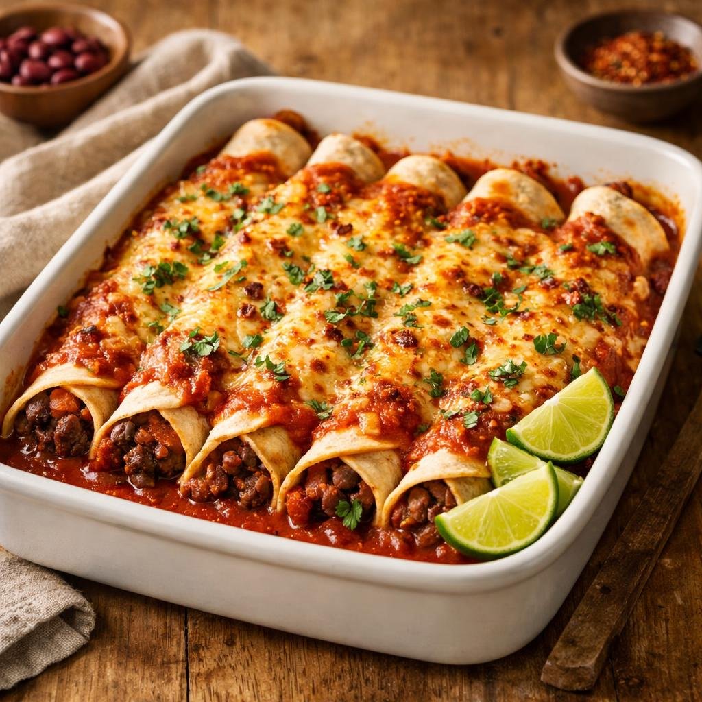 Gratin d'enchiladas bœuf‑haricots