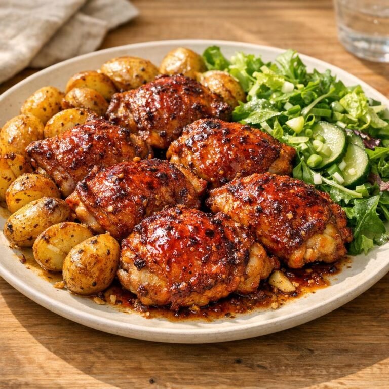 Hauts de cuisse pimentés rôtis au four et pommes grenailles avec Sauce Inferno Lite