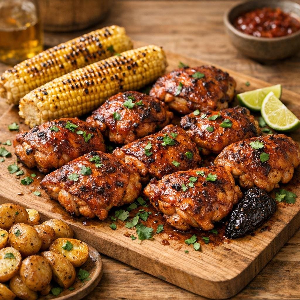 Hauts de cuisse rôtis au chipotle morita fumé avec Piment Chipotle morita entier