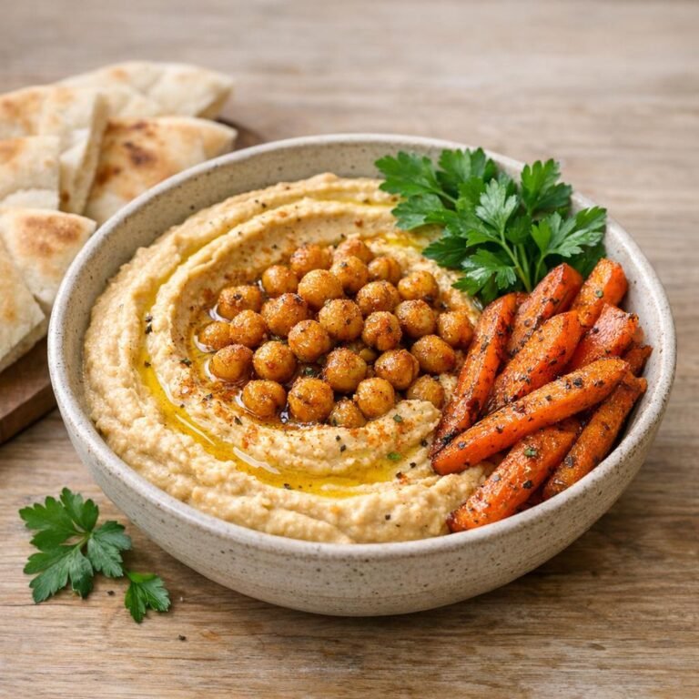 Houmous maison épicé aux pois chiches rôtis et pita tiède avec Houmous