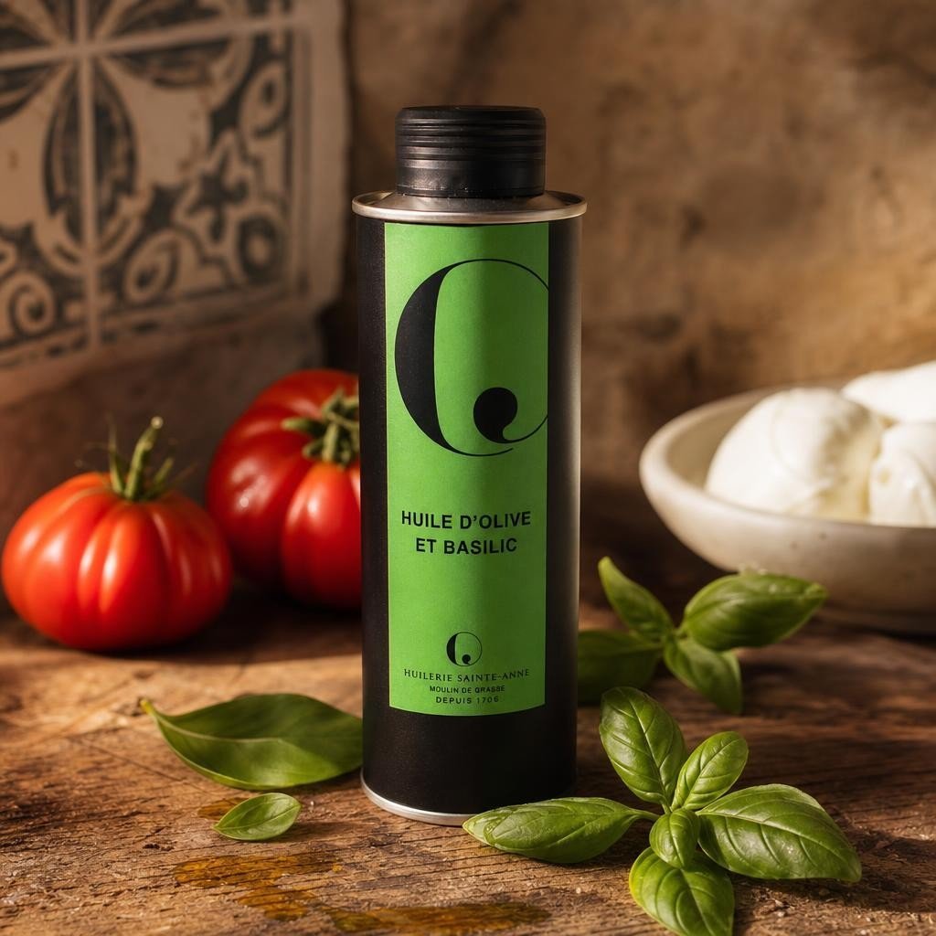 Huile d'olive au basilic 25 cl - Les Épices Curieuses