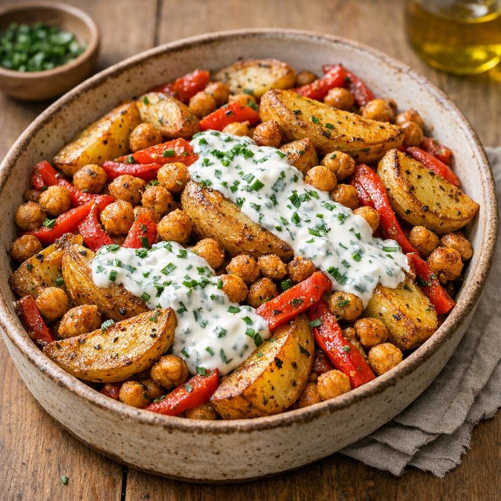 Légumes rôtis basques : pommes de terre et pois chiches avec Enrobage Basque