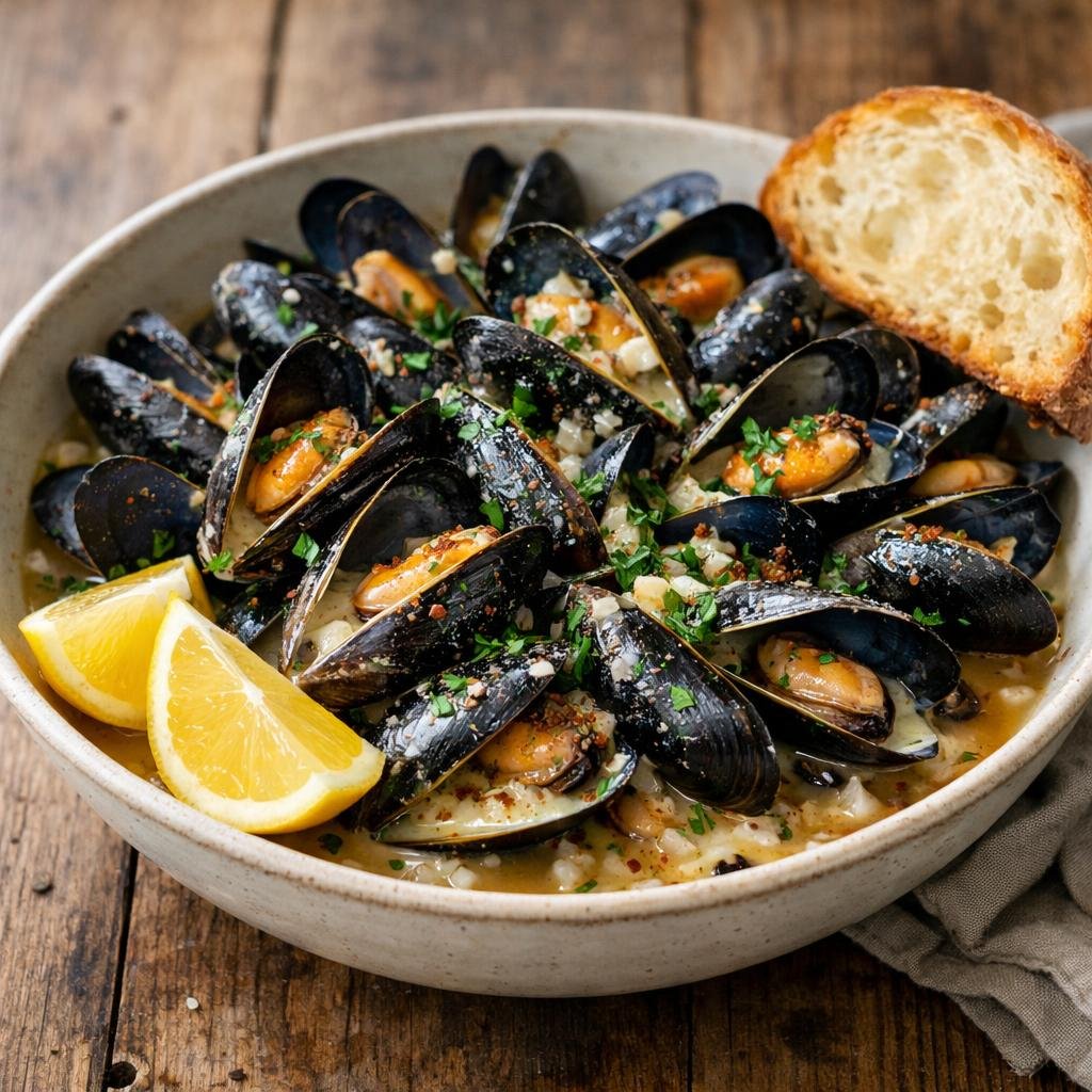 Moules au bouillon fumé