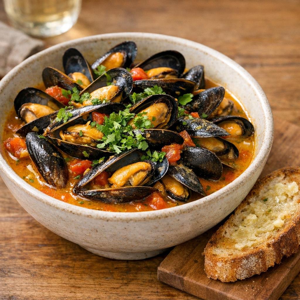Moules au curry coriandre