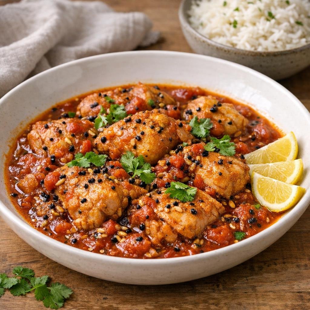Panch Phoron poulet mijoté et riz parfumé à l'indienne avec Assemblage Panch Phoron
