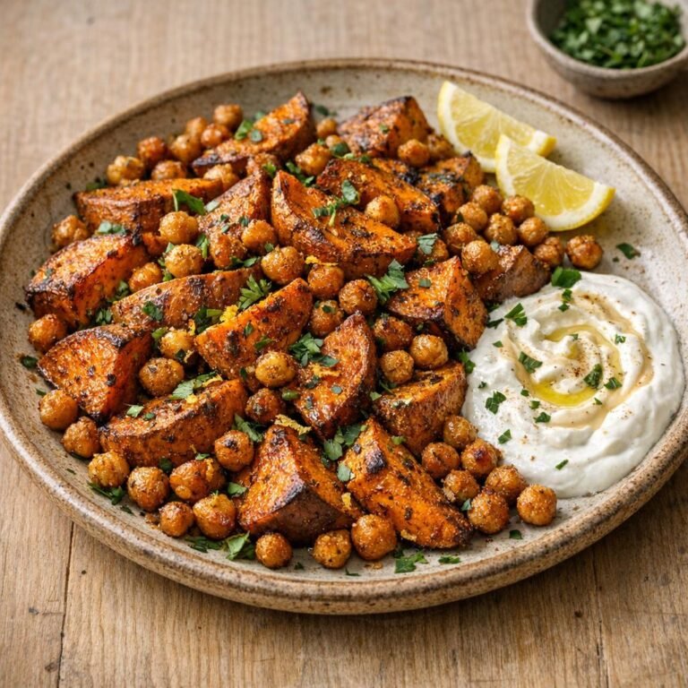 Patate douce rôtie à l'Enrobage Orient et pois chiches avec Enrobage Orient