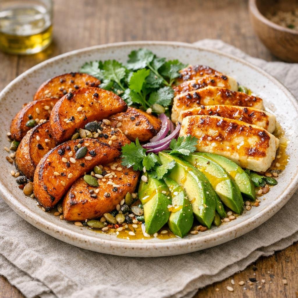 Patates douces et halloumi
