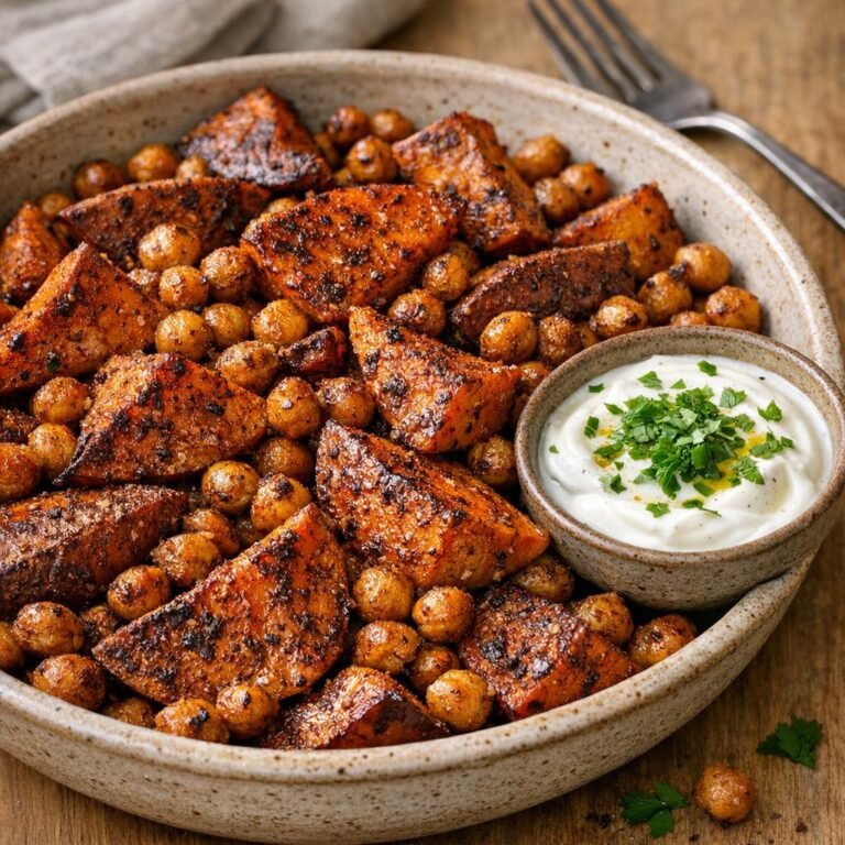 Patates douces rôties fumées & pois chiches épicés avec Barbecue Rub Star – Saveur Fumée & Épicée