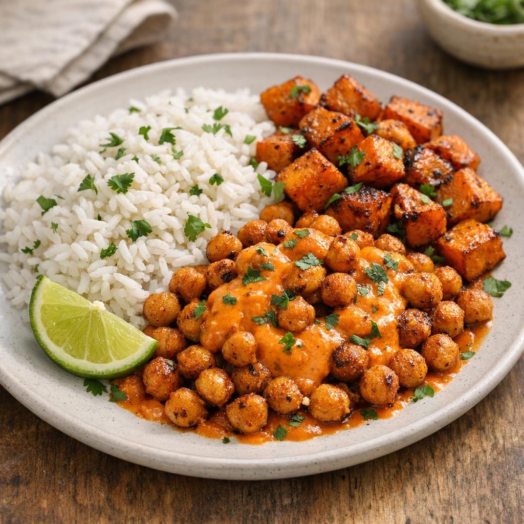 Patates douces rôties, pois chiches & sauce Habanero avec Haban's - Sauce flambée - Pot de 90G