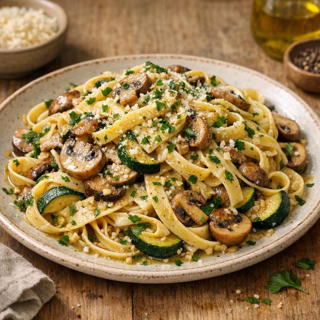 Pâtes champignons ail