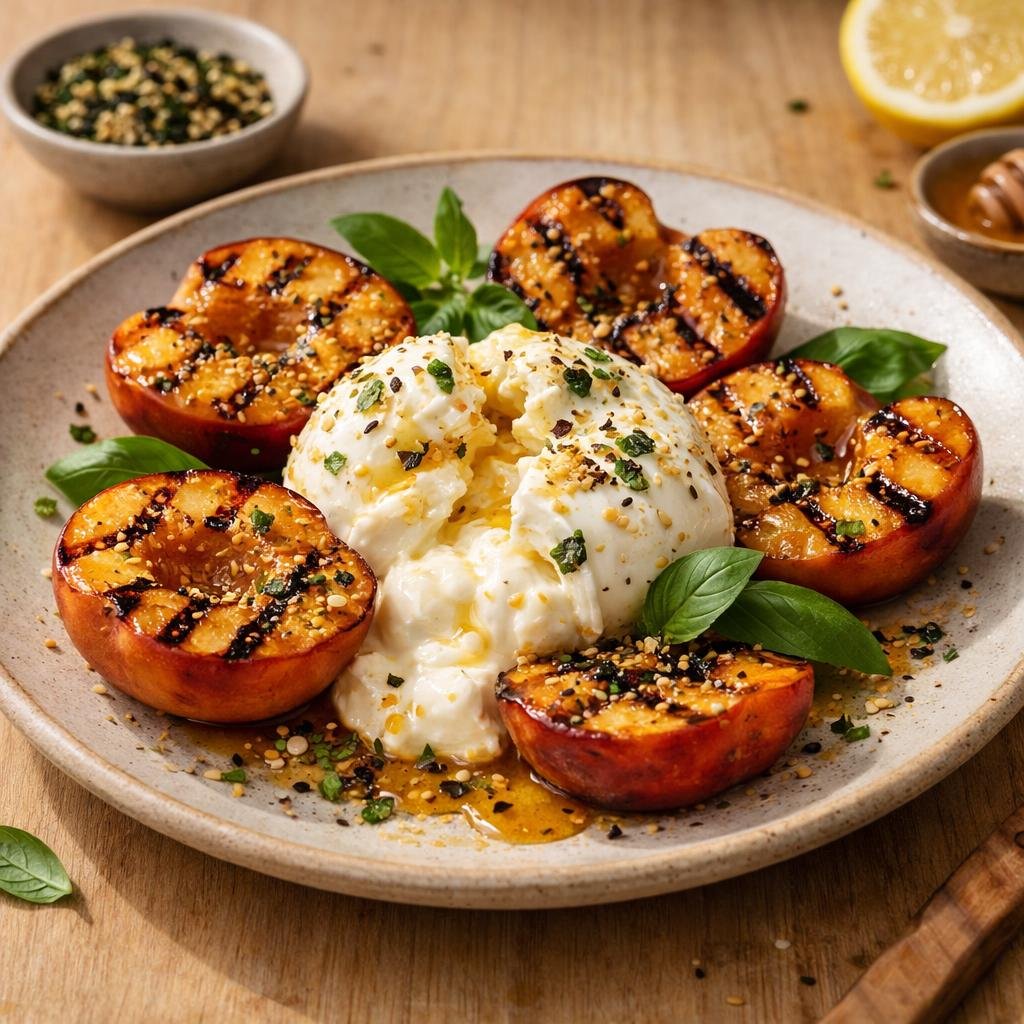 Pêches grillées burrata