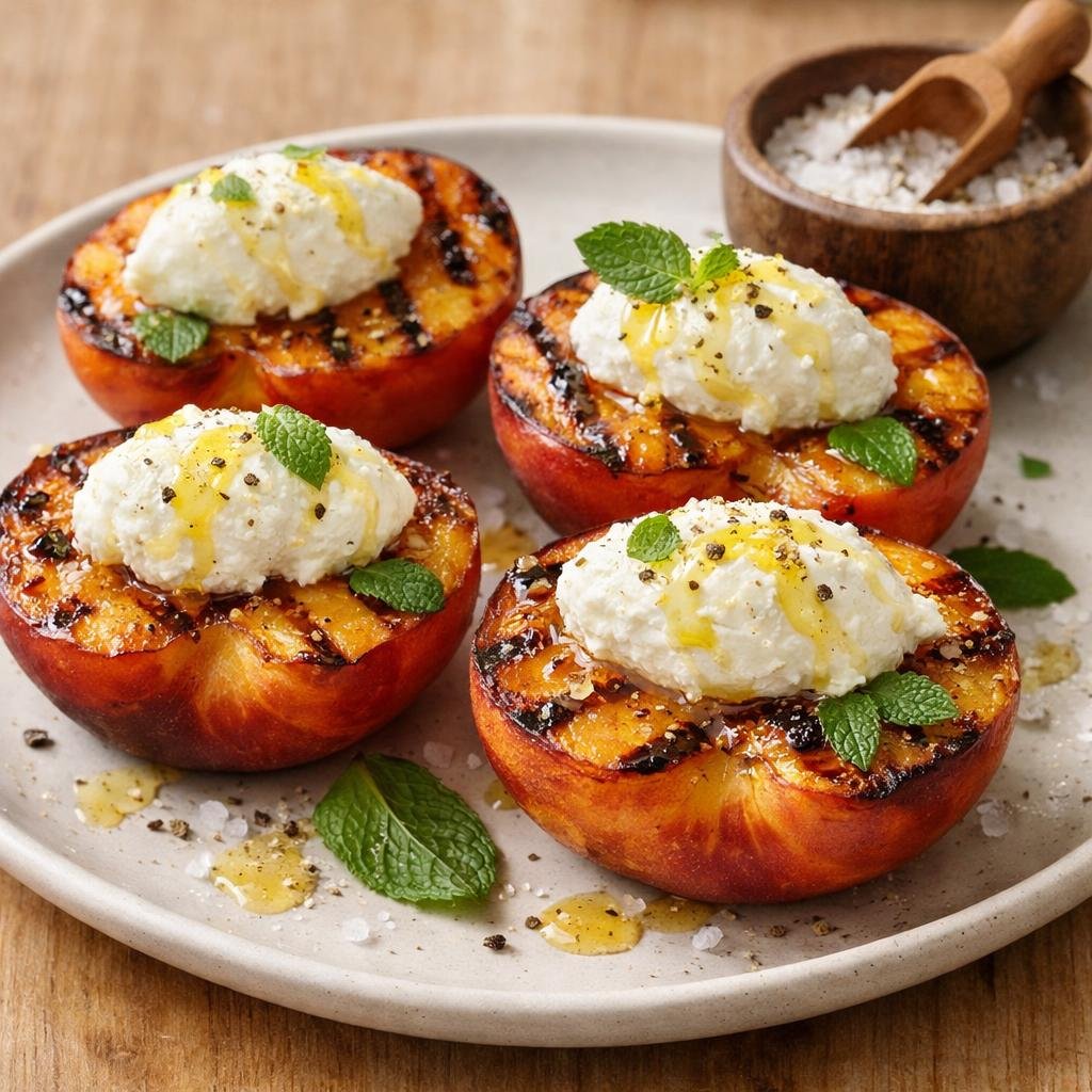 Pêches grillées ricotta