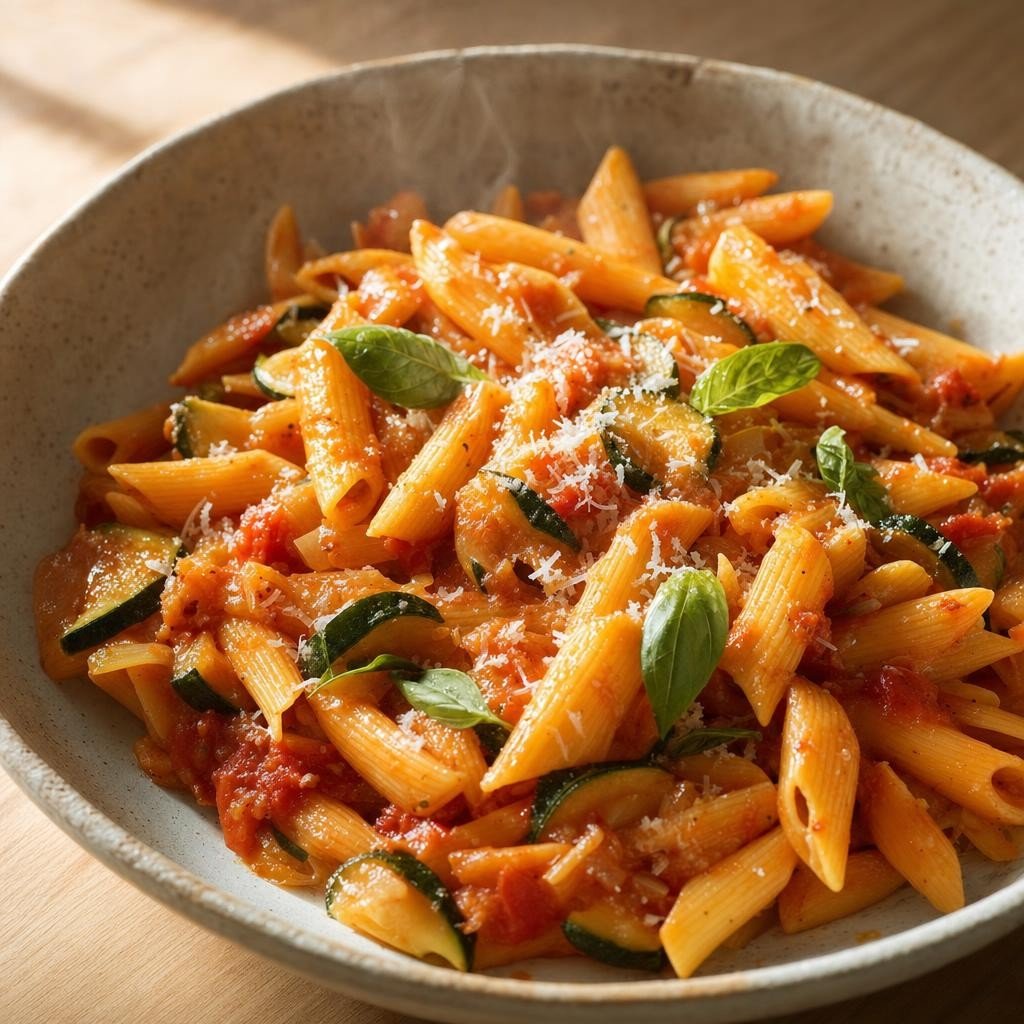 Penne aux courgettes, sauce tomate et Assemblage à pâtes (végétarien) avec Assemblage à pâtes