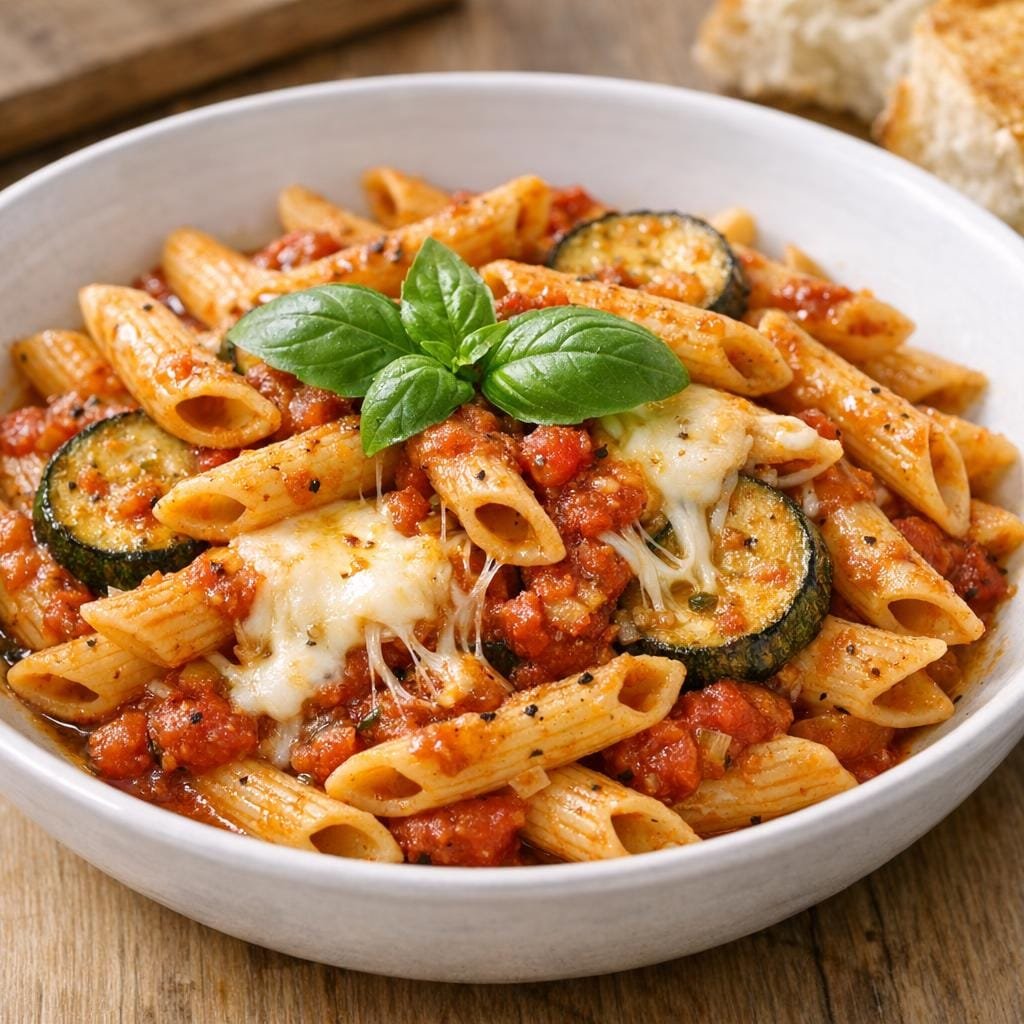 Penne courgettes mozzarella