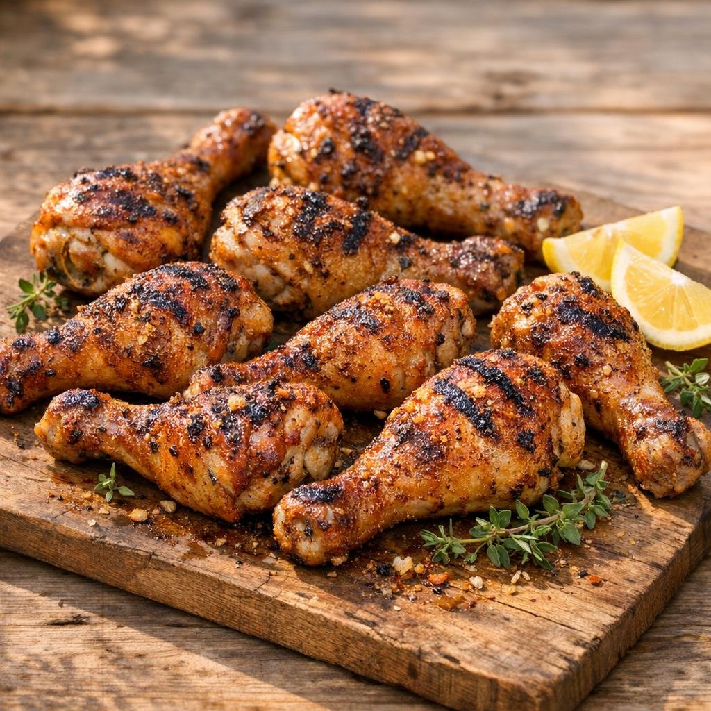 Pilons de poulet fumés Feu de Bois au four et barbecue avec Feu de Bois
