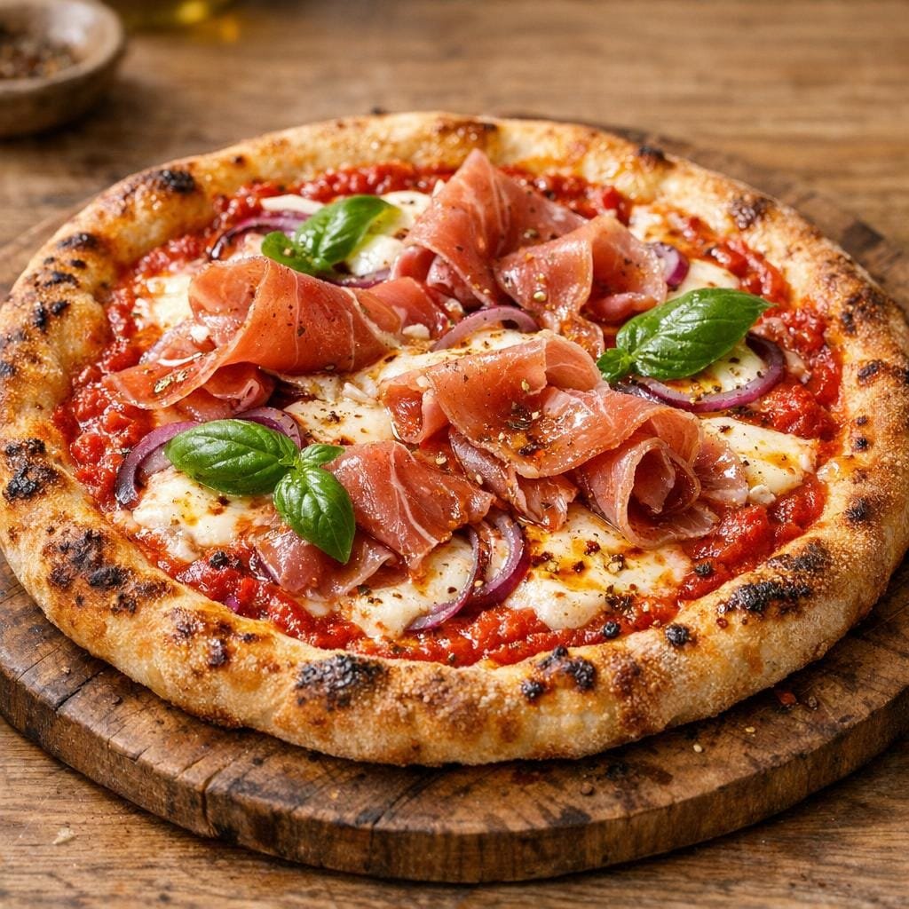Pizza rouge au jambon