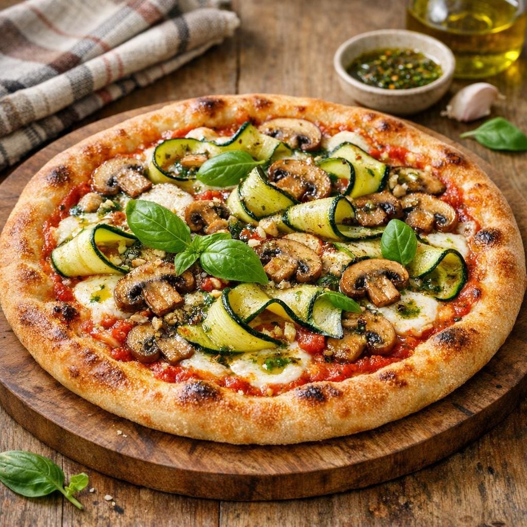 Pizza végétarienne à l'huile à pizza parfumée avec Assemblage Huile à Pizza