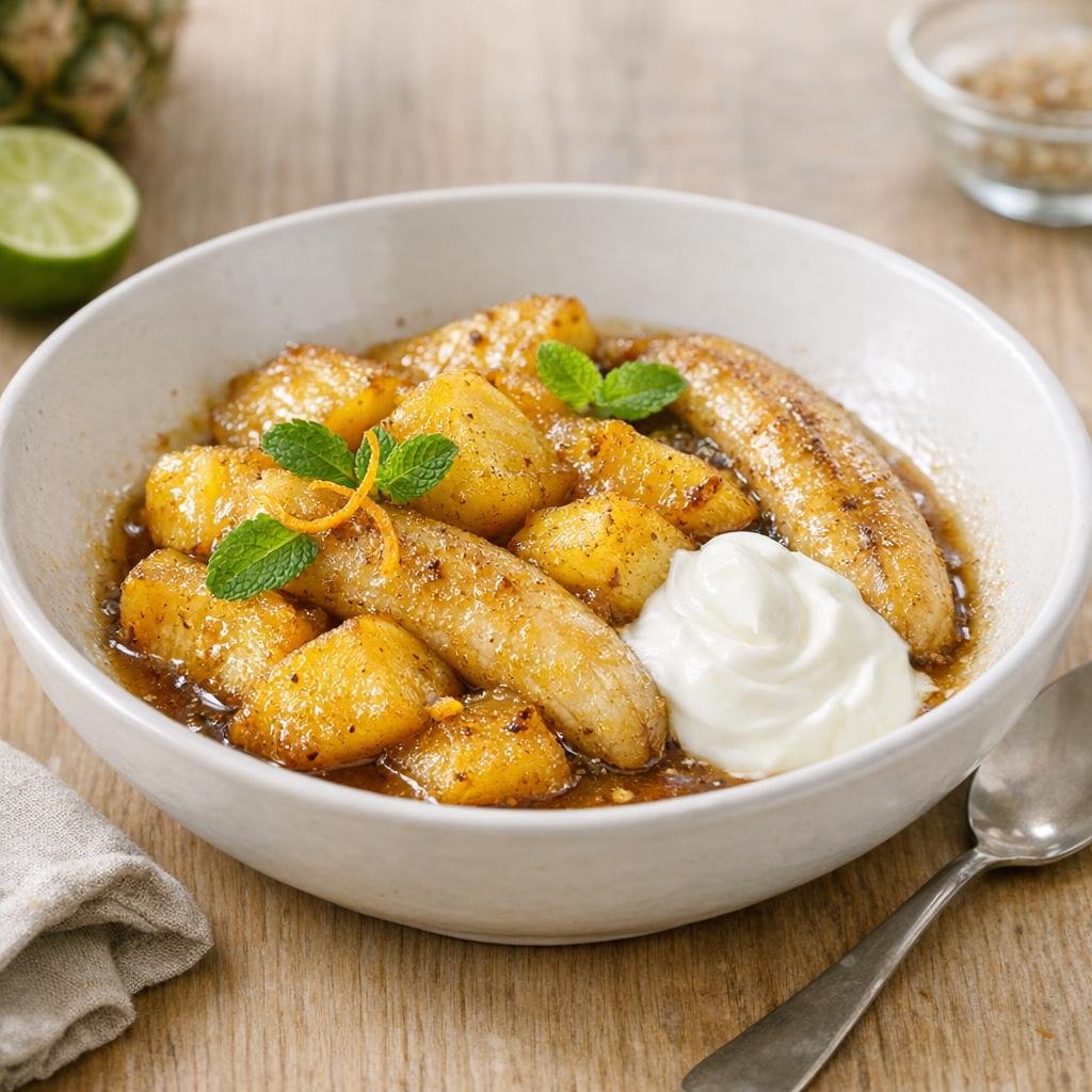 Poêlée d'ananas et banane à la Perle des Antilles avec Perle des Antilles