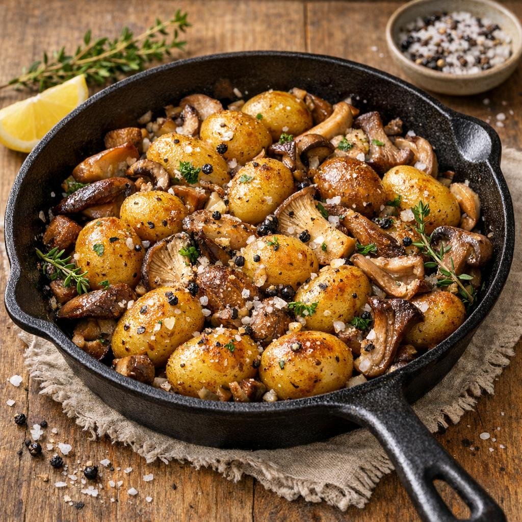 Poêlée de grenailles & champignons — Fleur de sel au poivre avec Fleur de Sel au Poivre Voatsiperifery Noir de Madagascar