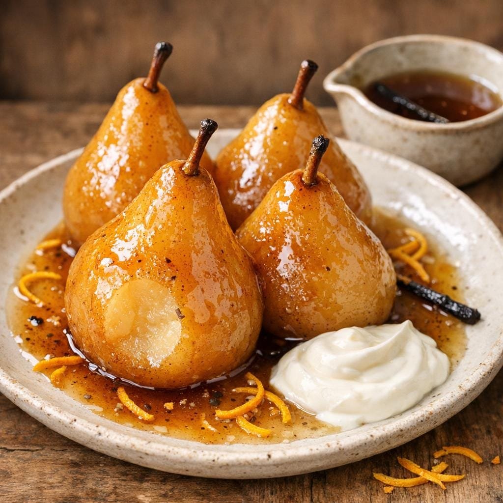 Poires pochées au sirop épicé