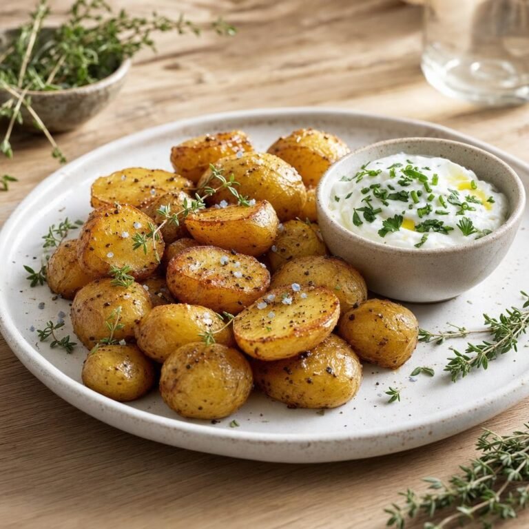 Pommes de terre grenaille rôties au thym et Sel bleu de Perse, yaourt aux herbes avec Sel bleu de Perse
