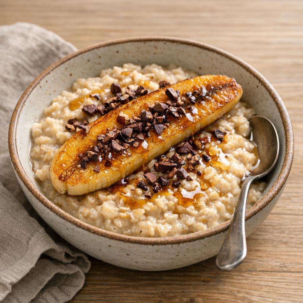 Porridge à la banane rôtie et Fèves de cacao Trinitario avec Fèves de cacao Trinitario