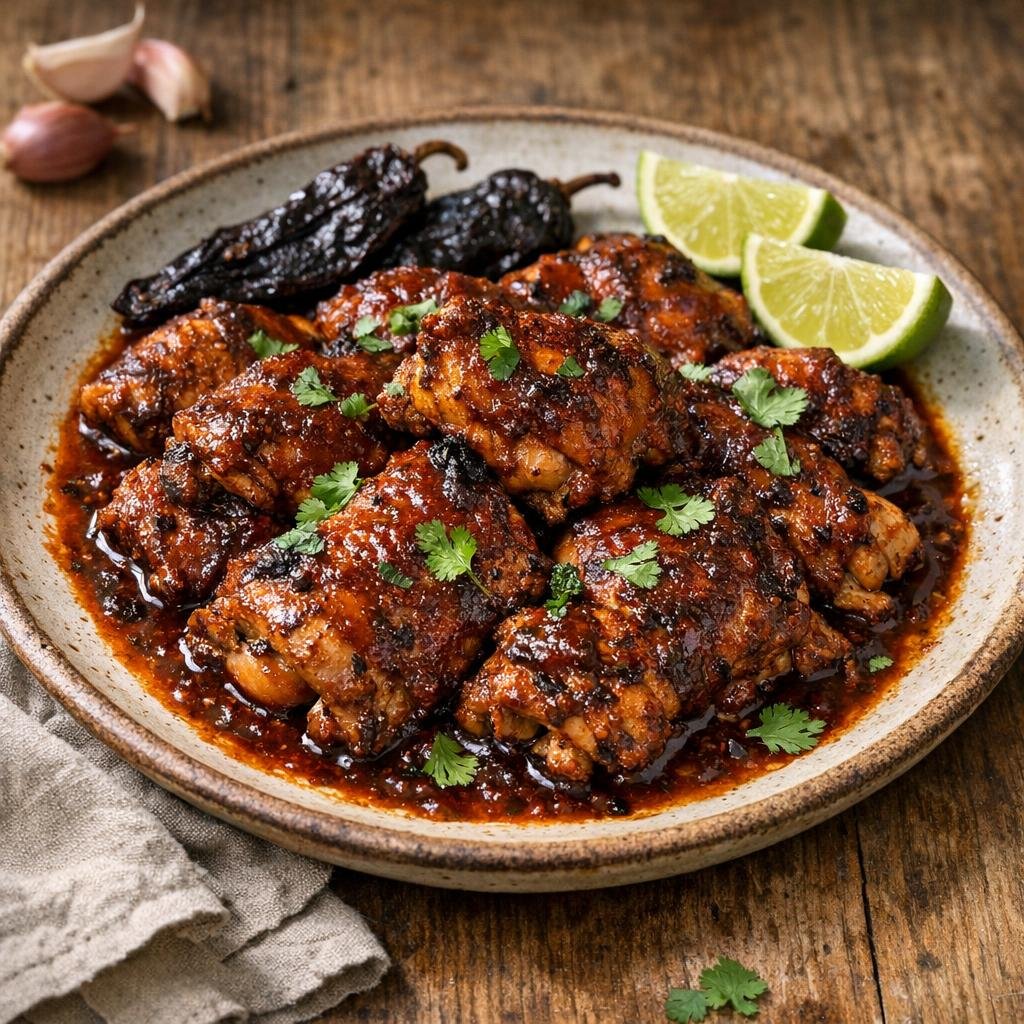 Poulet aji panca mariné au citron, cumin fumé avec Piment Aji Panca Entier Séché