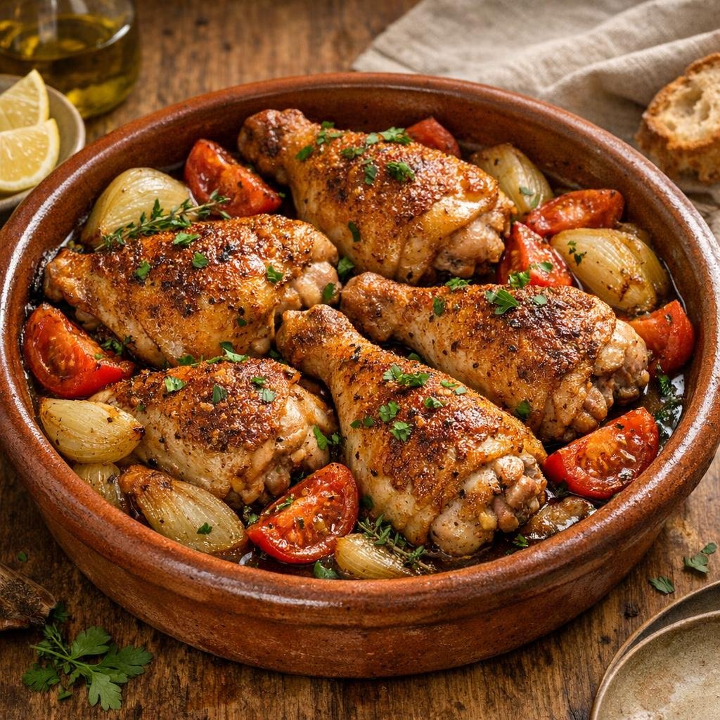 Poulet basque rôti au four, oignons et tomates avec Enrobage Basque