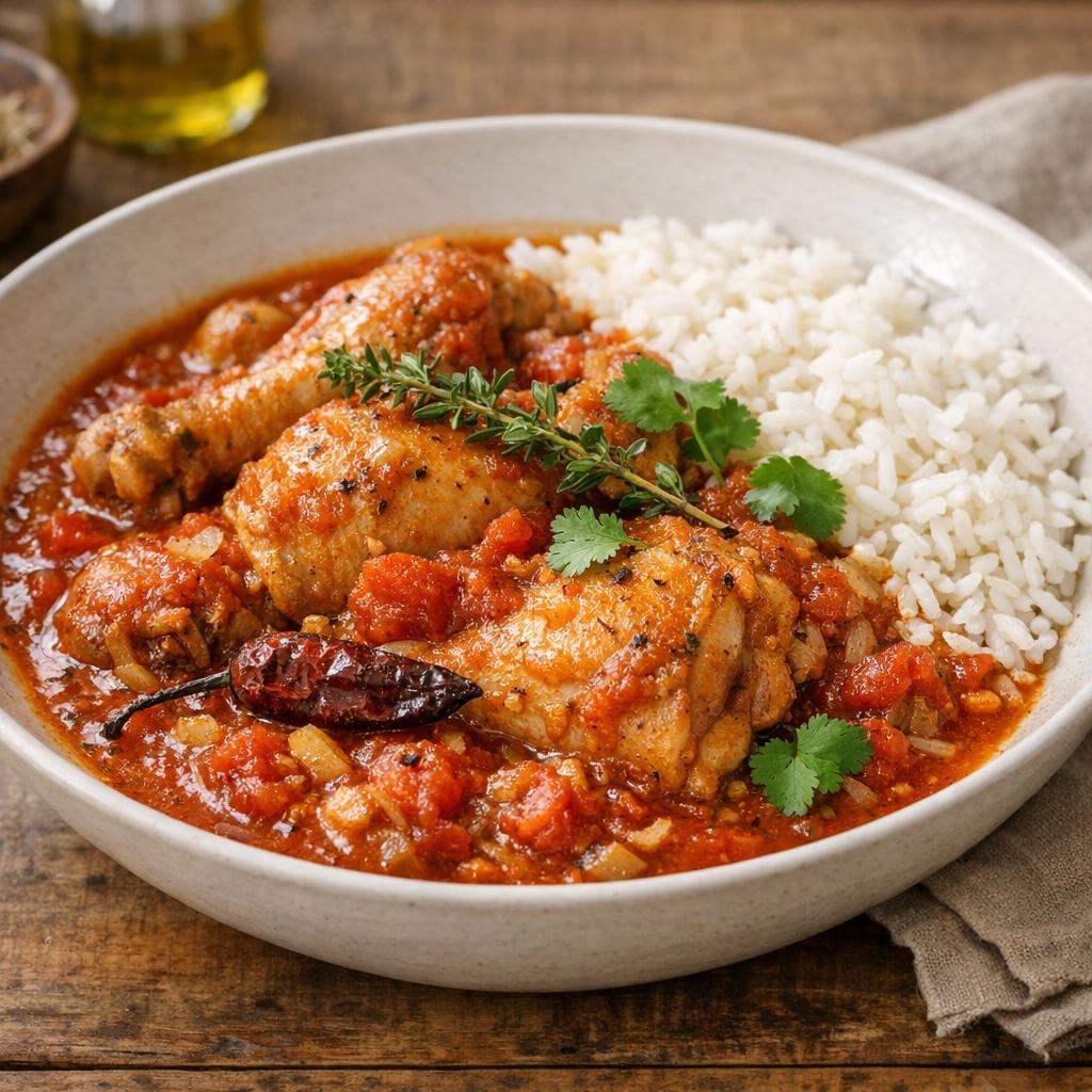 Poulet mijoté au piment végétarien séché de Madagascar avec Piment Végétarien Séché de Madagascar
