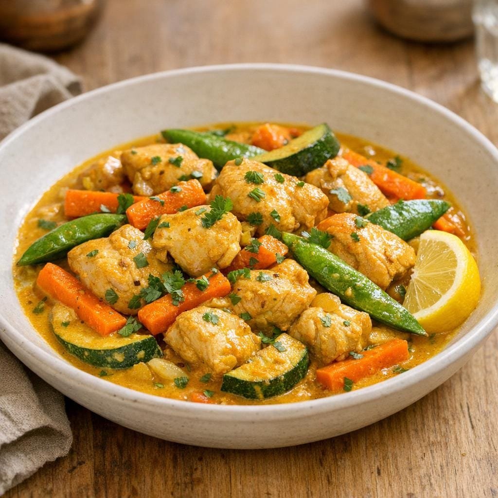 Poulet mijoté au P'tit Curry de Jules et légumes avec Le p'tit curry de Jules