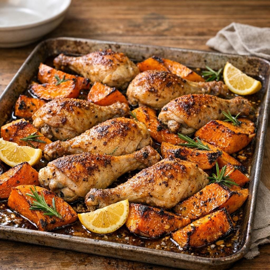poulet rôti courges