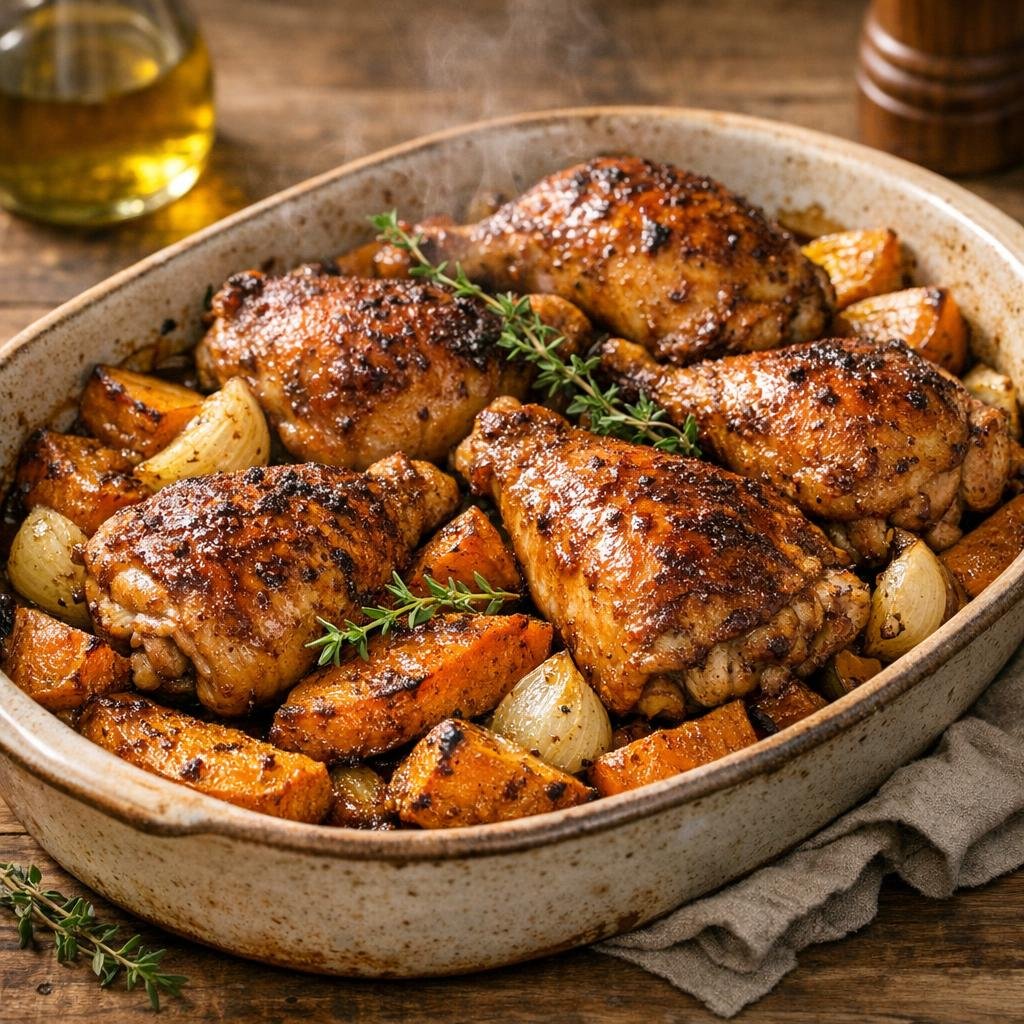 Poulet rôti épicé à la Citrouille Dorée au four avec Assemblage Citrouille Dorée