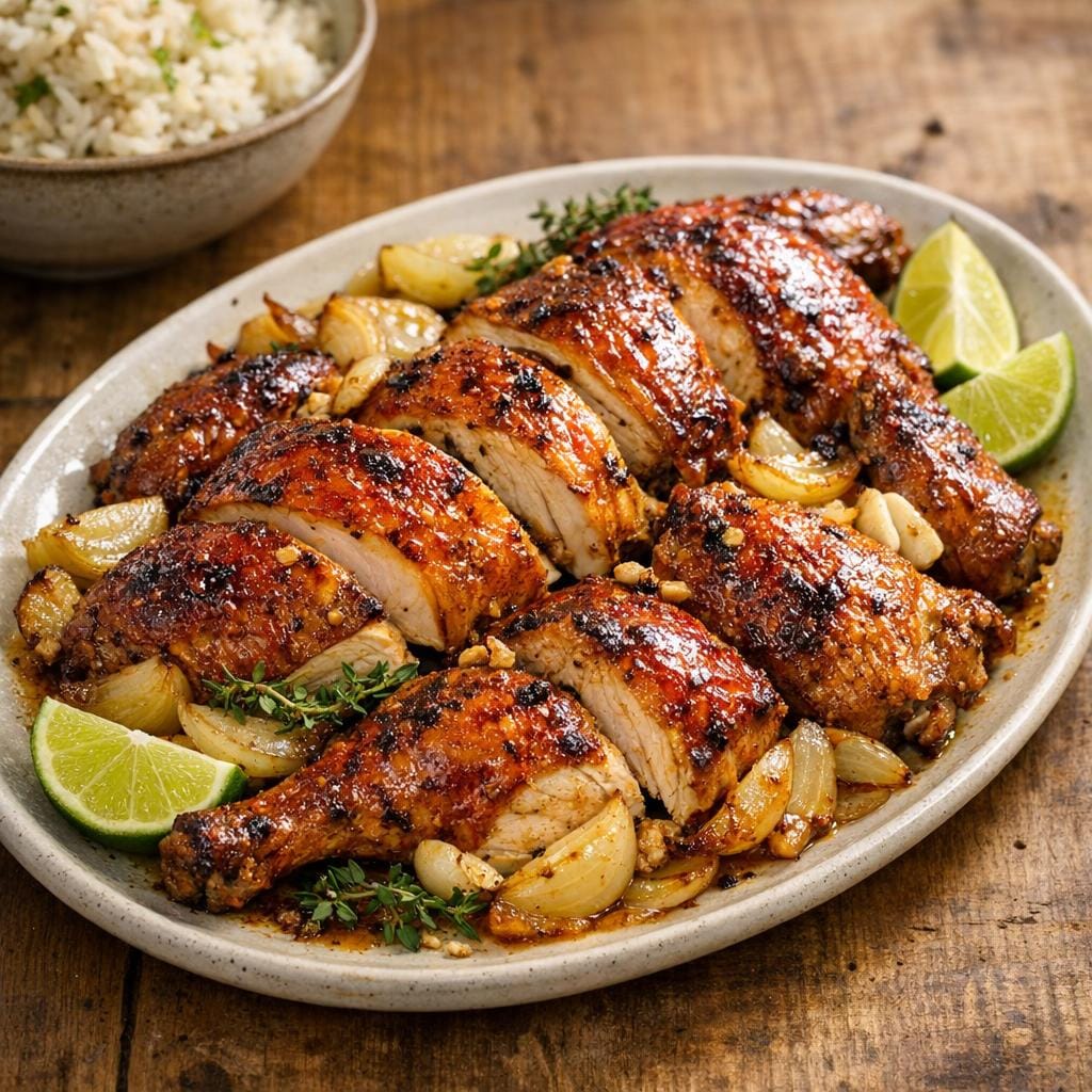 Poulet rôti laqué Réunion Island, miel et citron